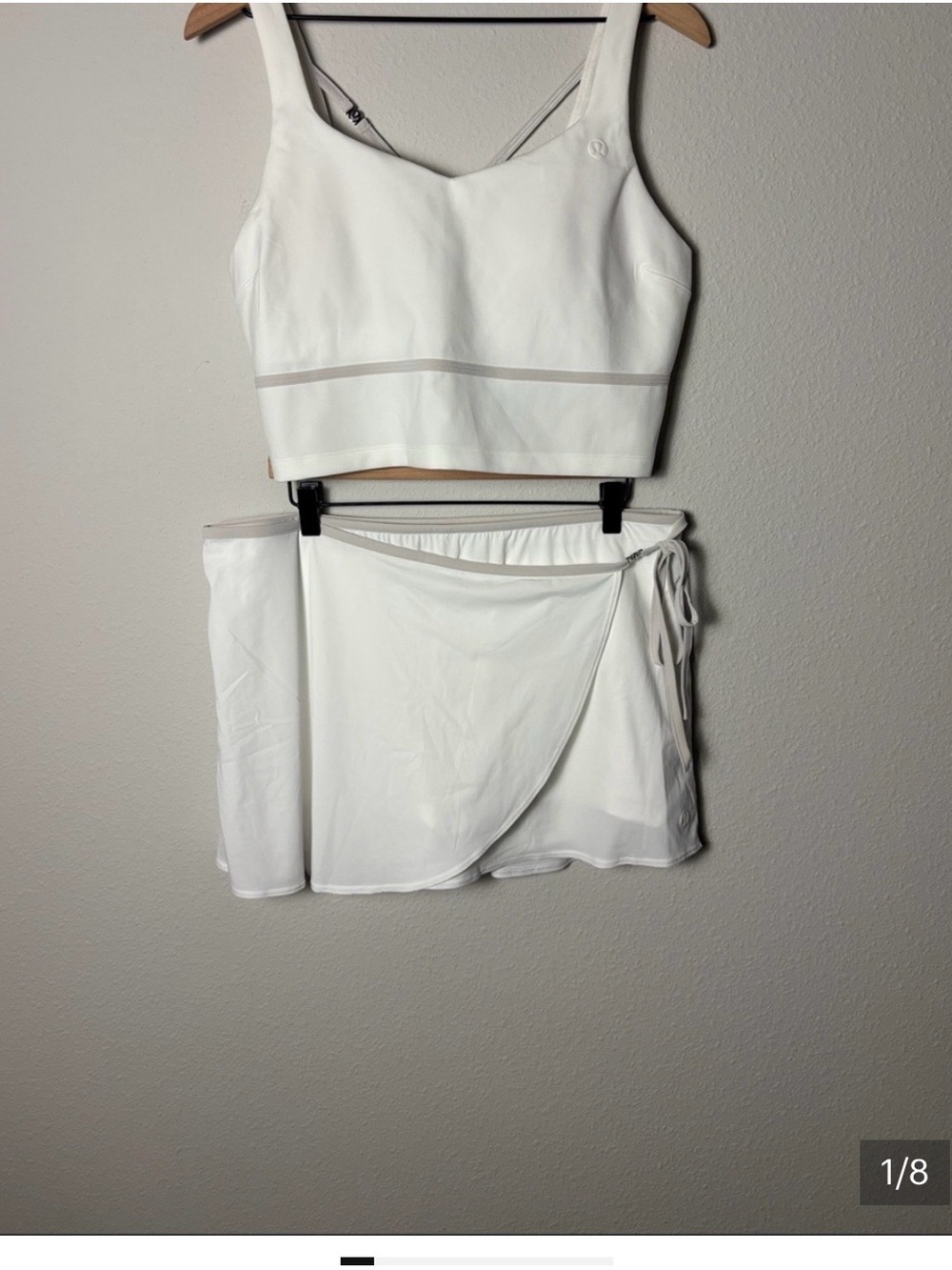 lululemon athletica Tennis White Cropped top with pads and wrap skirt. Size XL - Picture 8 of 16